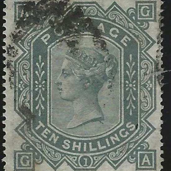 1867/83 10/- greenish grey QV good used with ...