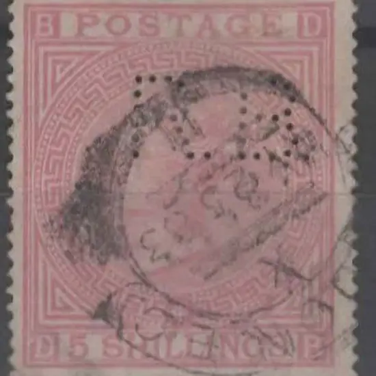 1867/83 5/- rose with anchor wmk on white paper, ...