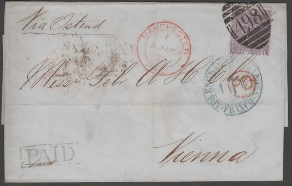 1869 (5th Jan) Entire with 6d lilac QV tied by ... Image 1++