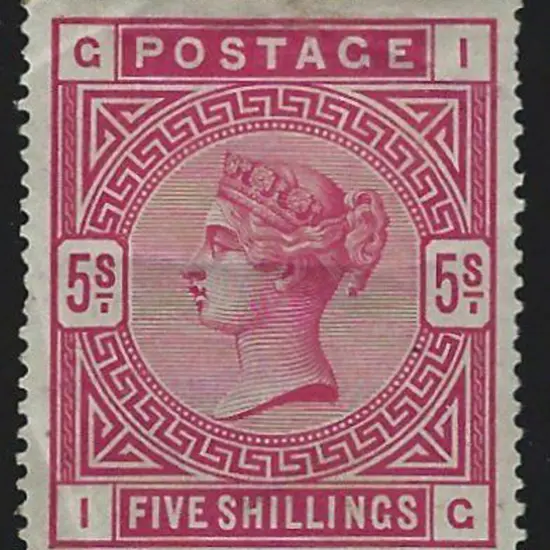 1883/84 5/- crimson QV. Mint heavily hinged, ...