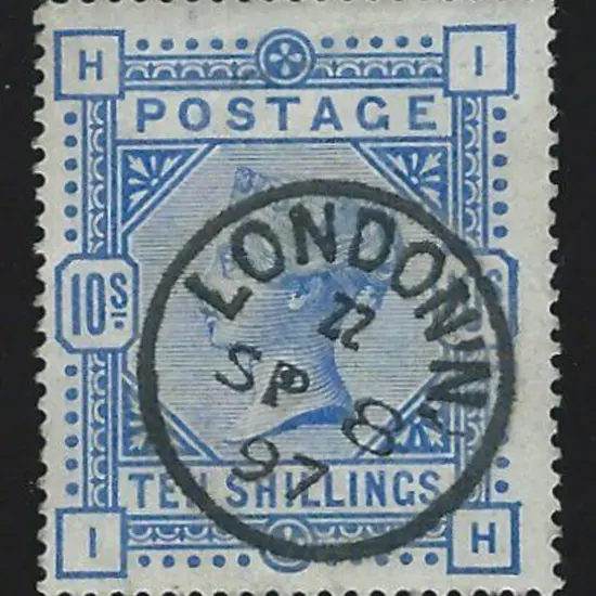 1883/84 10/- ultramarine QV. Superb used by bold ...
