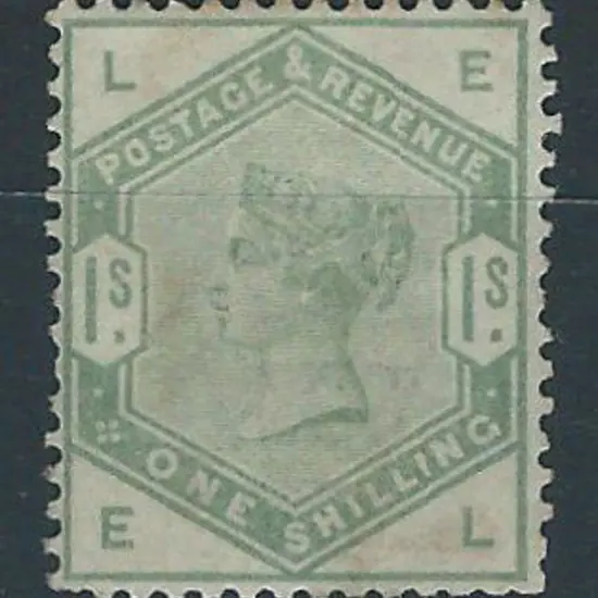 1883/84 1/- dull green QV. MLH but stained perfs ...