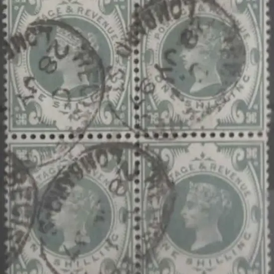1887 1/- dull green QV good to fine used block of ...