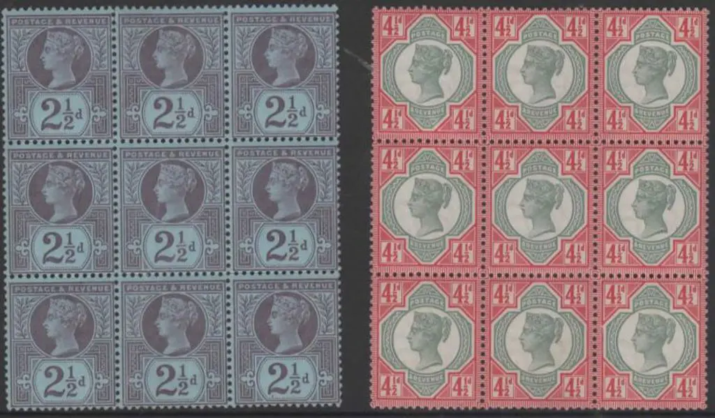 1887/92 2½d & 4½d Jubilee MUH/MLH blocks of 9 ... Image 1++