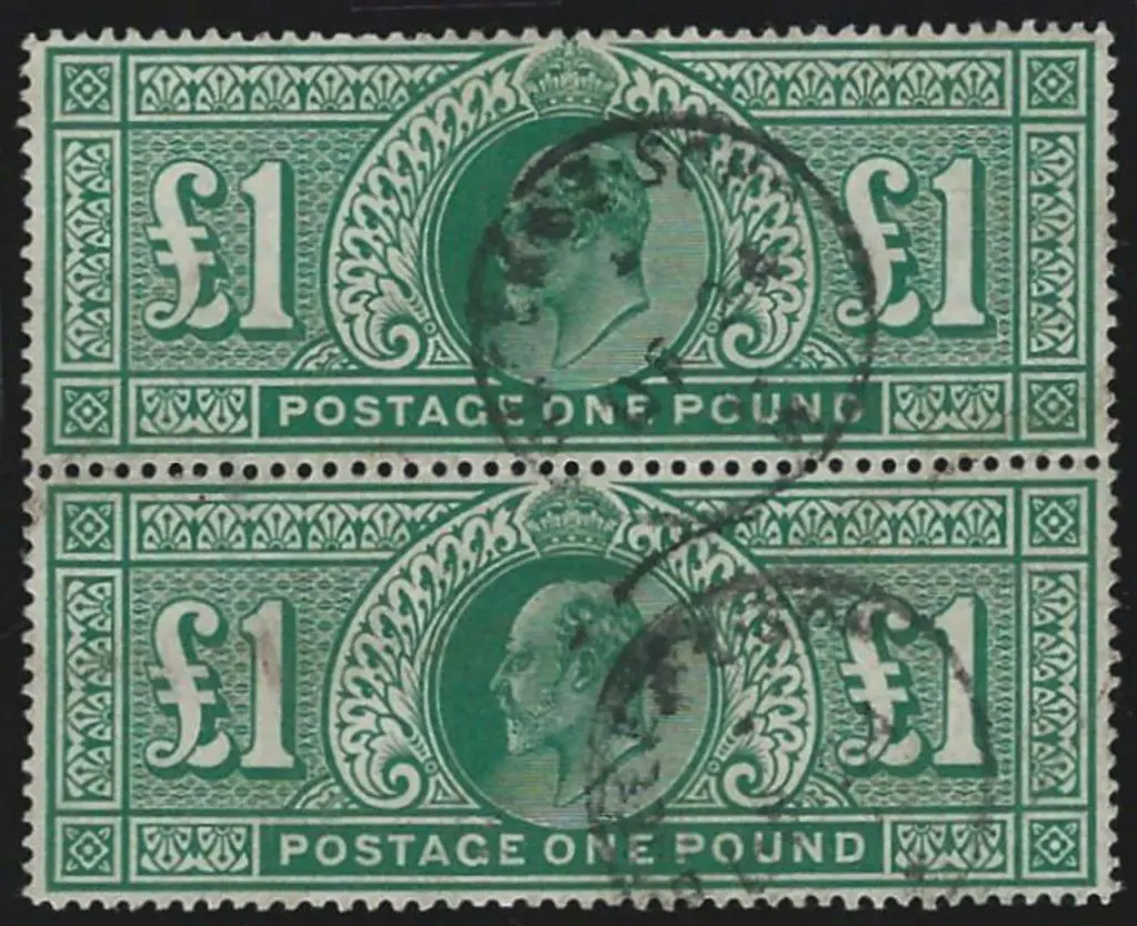 1902 £1 dull blue green KEVII vertical pair. Fine ... Image 1++