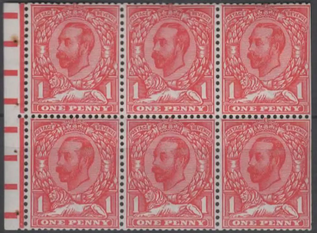 1912 1d scarlet Downey Head booklet pane of 6 with ... Image 1++