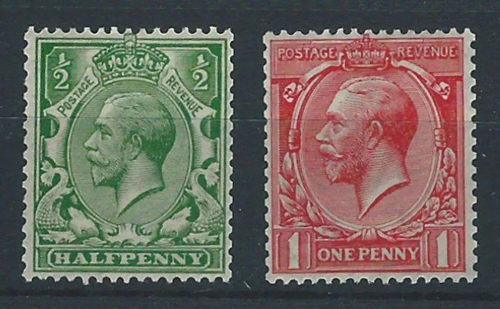 1913 ½d & 1d KGV Royal Cypher multiple wmk. Both ... Image 1++