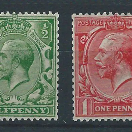 1913 ½d & 1d KGV Royal Cypher multiple wmk. Both ...