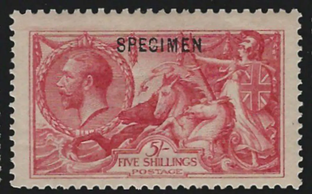 1913 5/- rose-carmine Seahorse. Waterlow printing ... Image 1++