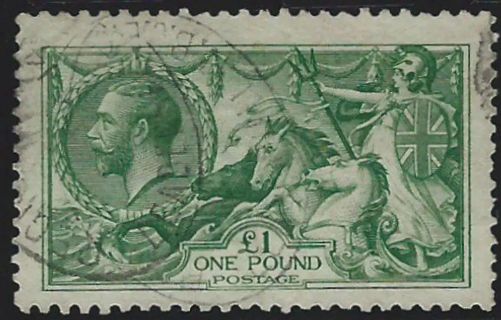 1913 £1 green Seahorse. Fine used by light ... Image 1++