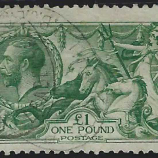 1913 £1 green Seahorse. Fine used by light ...