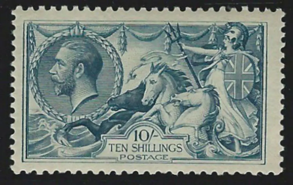 1918/19 10/- dull grey-blue Seahorse. Bradbury ... Image 1++
