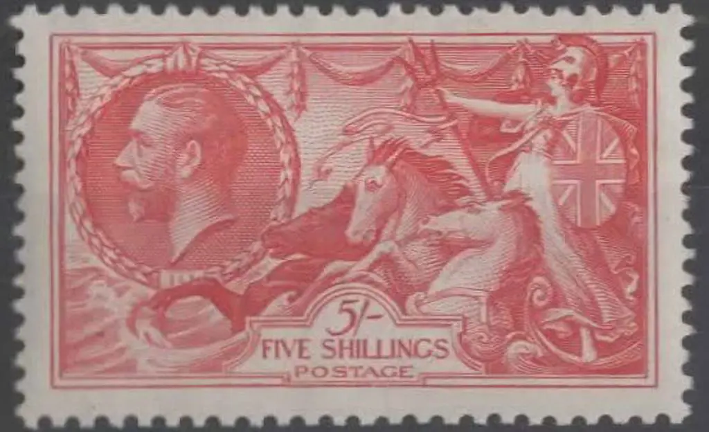 1934 5/- bright rose-red re-engraved Seahorse. MLH ... Image 1++