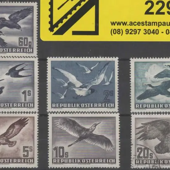 Austria 1950 Airs - Birds set of 7 MLH to 10sch ...