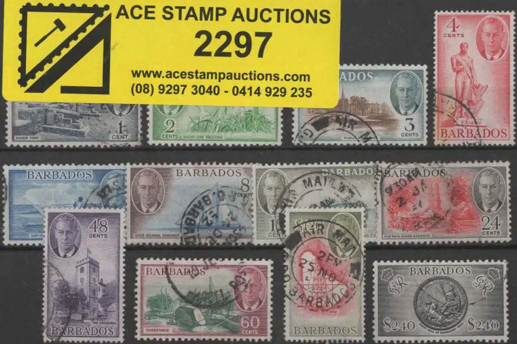 Barbados 1950 KGVI Pictorials set of 12 to $5. All ... Image 1++