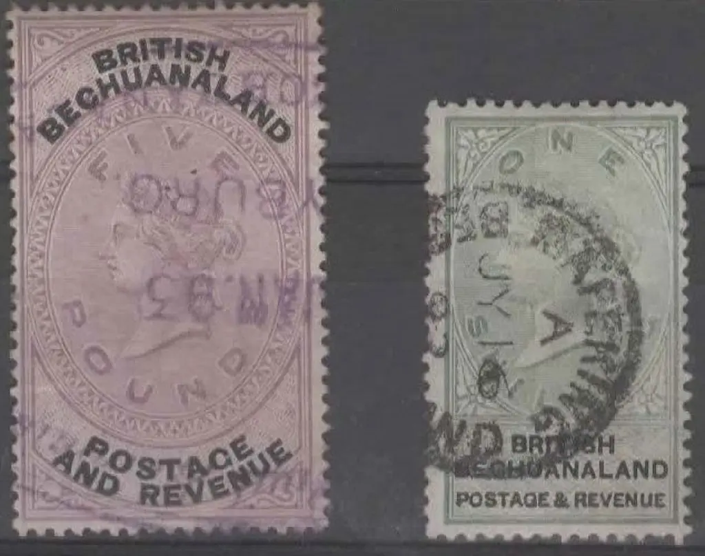 Bechuanaland 1888 £5 lilac & black QV fiscally ... Image 1++