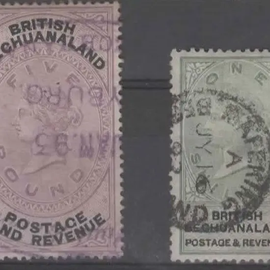 Bechuanaland 1888 £5 lilac & black QV fiscally ...