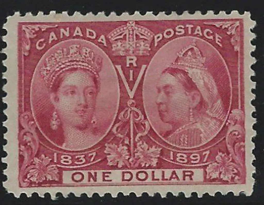 Canada 1897 $1 lake Jubilee. MLH with heavy hinge ... Image 1++