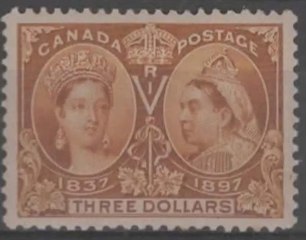 Canada 1897 $3 bistre Jubilee. MLH with hinge ... Image 1++