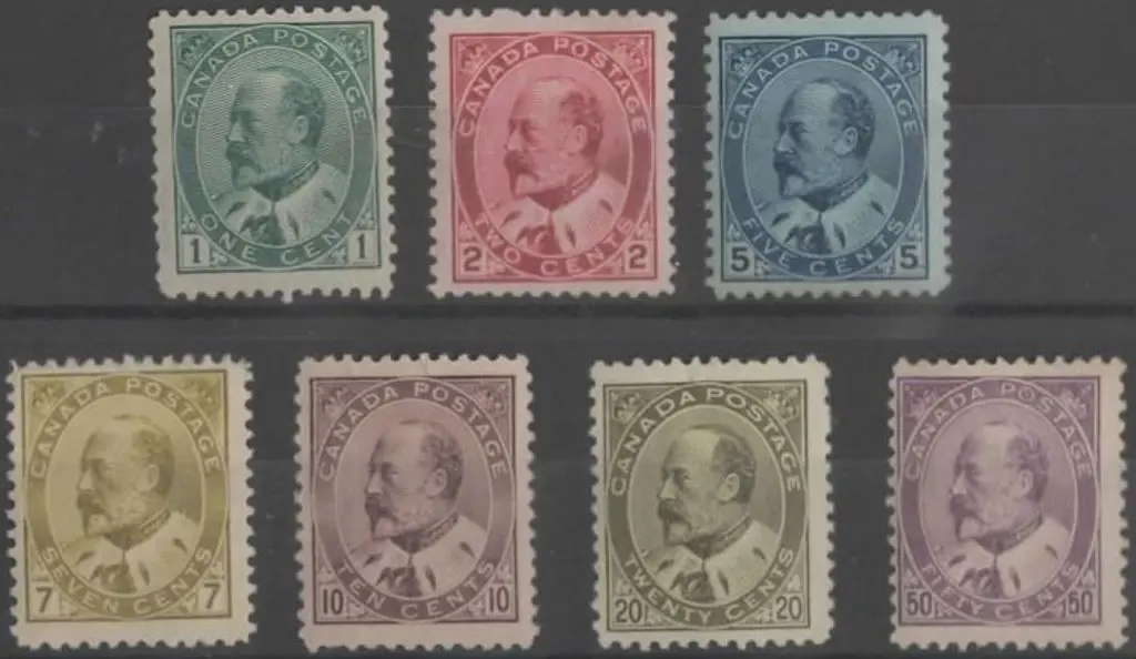 Canada 1903 KEVII 1¢, 2¢, 5¢, 7¢, 10¢, 20¢ all MLH ... Image 1++