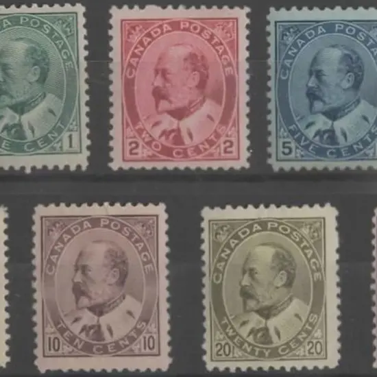 Canada 1903 KEVII 1¢, 2¢, 5¢, 7¢, 10¢, 20¢ all MLH ...