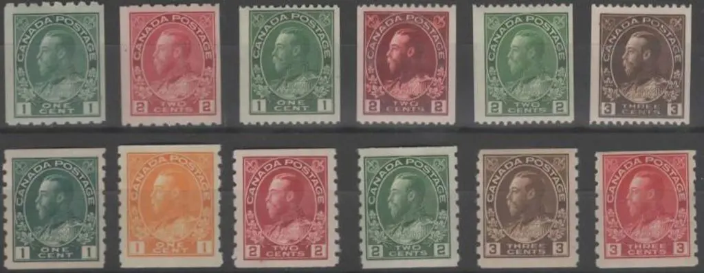 Canada 1912/21 KGV coils perf. 8 x imperf (1¢ & ... Image 1++