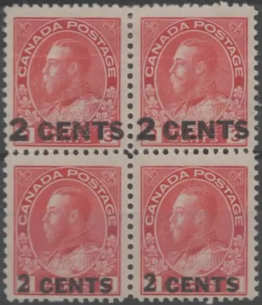 Canada 1926 2 CENTS on 3c carmine in MUH?MLH block ... Image 1++