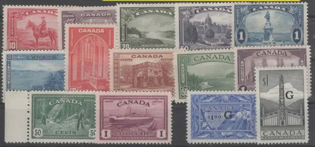 Canada 1935 & 1937/38 Defins 10¢ to $1 MLH, 1946 ... Image 1++