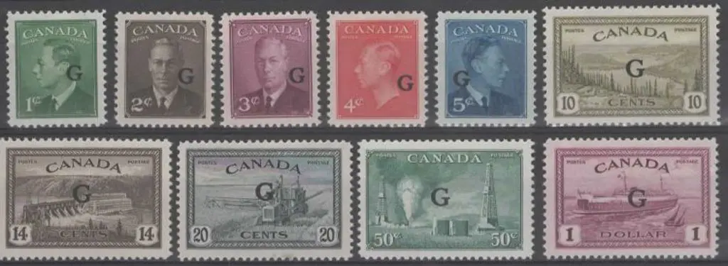 Canada 1950/52 "G" Officials to $1 excl 1951/52 2¢ ... Image 1++