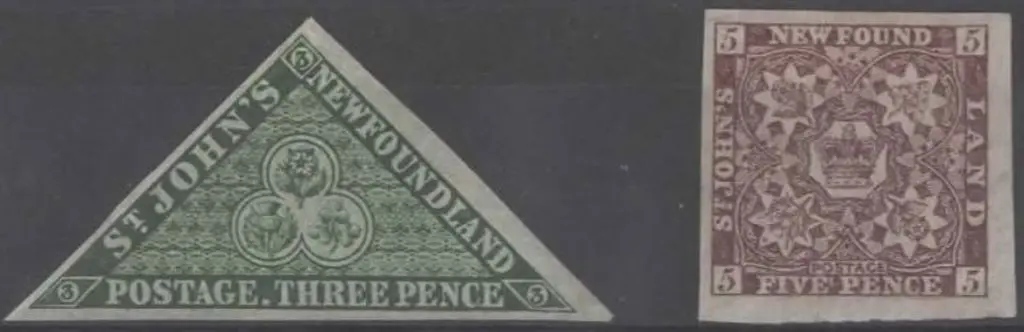 Canada-Newfoundland 1860 3d green & 5d Venetian ... Image 1++