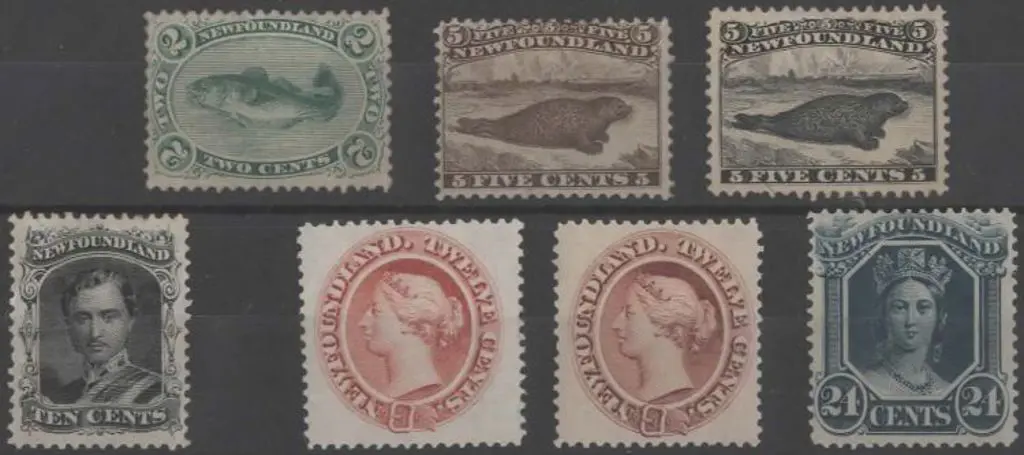 Canada-Newfoundland 1865/70 2¢ green, 5¢ brown, ... Image 1++