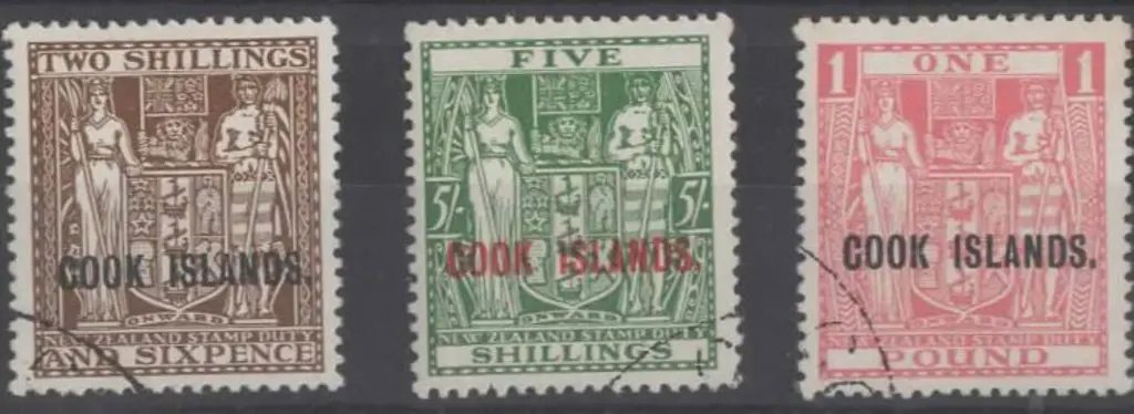 Cook Is. 1936 2/6d, 5/- & £1 "COOK ISLANDS" ovpts ... Image 1++