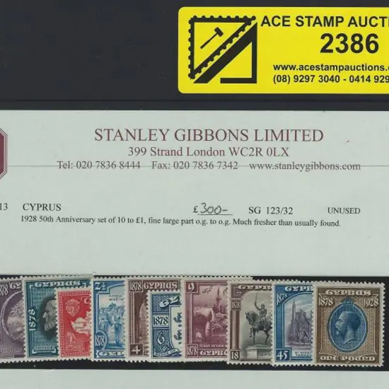 Cyprus 1928 50th Anniv set of 10 to £1. MLH & much ...