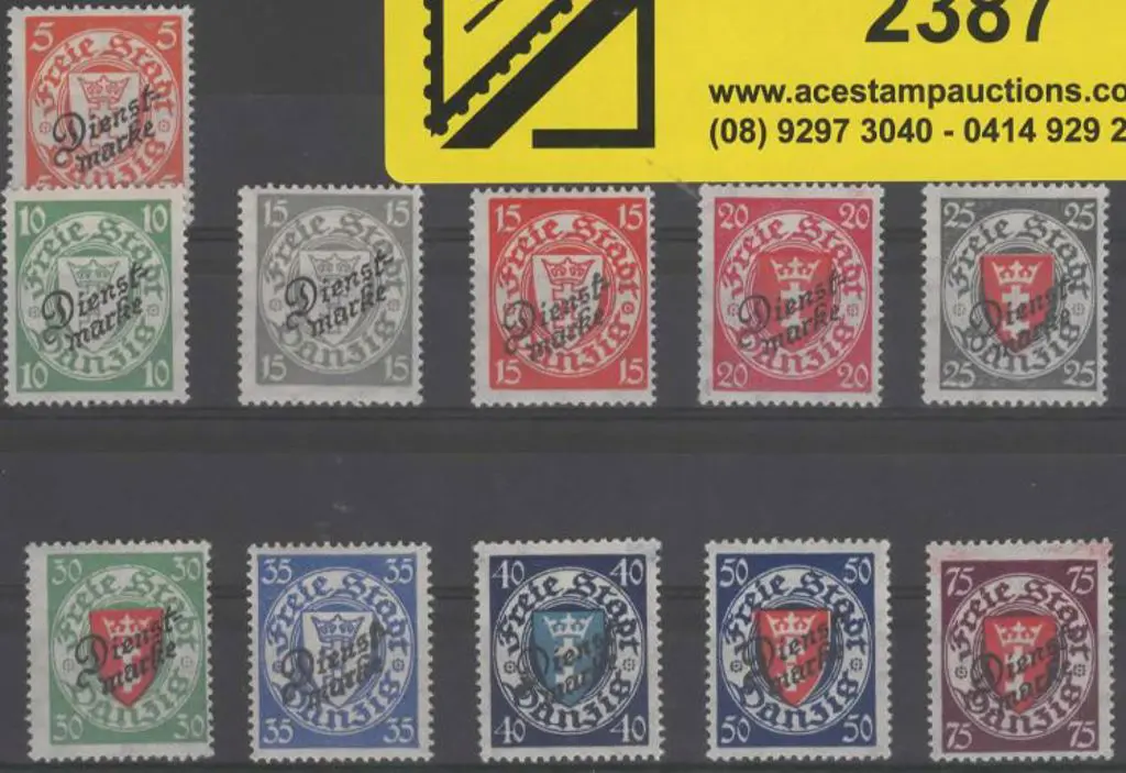 Danzig 1924/25 Arms set of 11 with Official ovpts. ... Image 1++