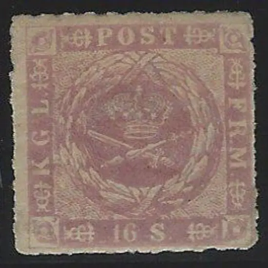 Denmark 1863 16sk rosy mauve rouletted 11. Large ...