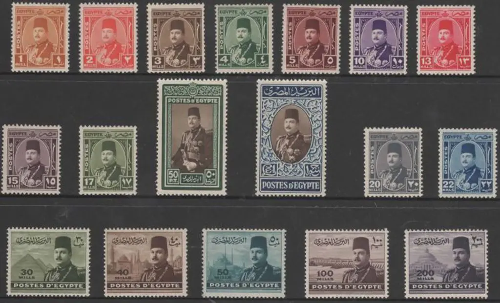 Egypt 1944/47 King Farouk set of 18 to £E1. MUH SG ... Image 1++