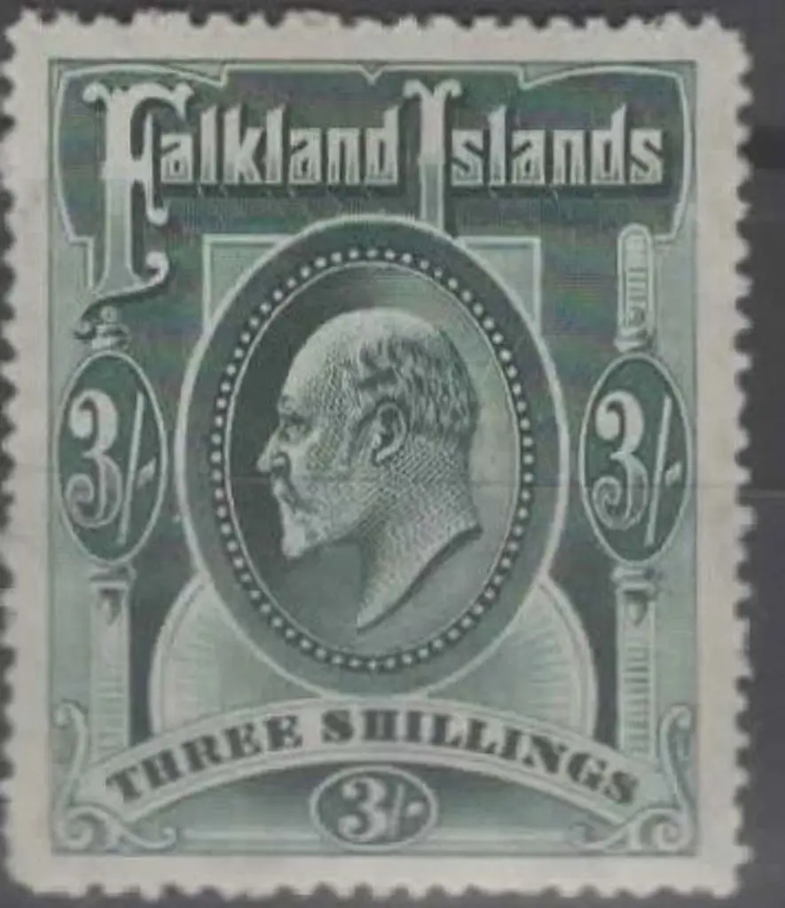 Falkland Islands 1904/12 3/- deep green KEVII. ... Image 1++