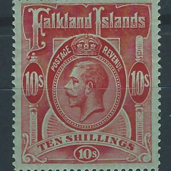Falkland Islands 1914 10/- red/green KGV. Fresh ...