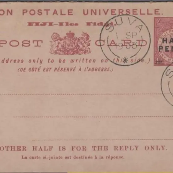 Fiji 1903 HALF PENNY on 1½d brown-carmine Reply ...