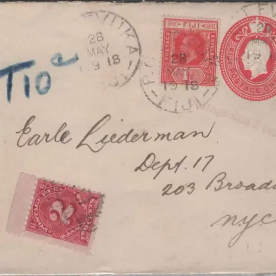 Fiji 1918 (28th May) 1d red KGV embossed env (H&G ...