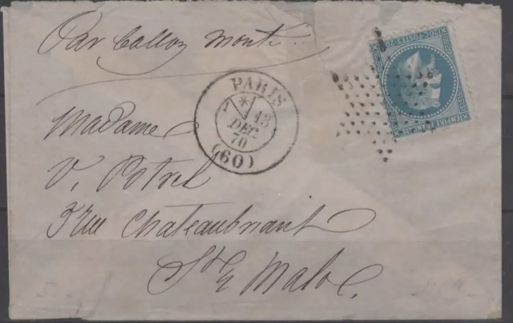 France 1870 (13th Dec) Balloon Mail entire with ... Image 1++