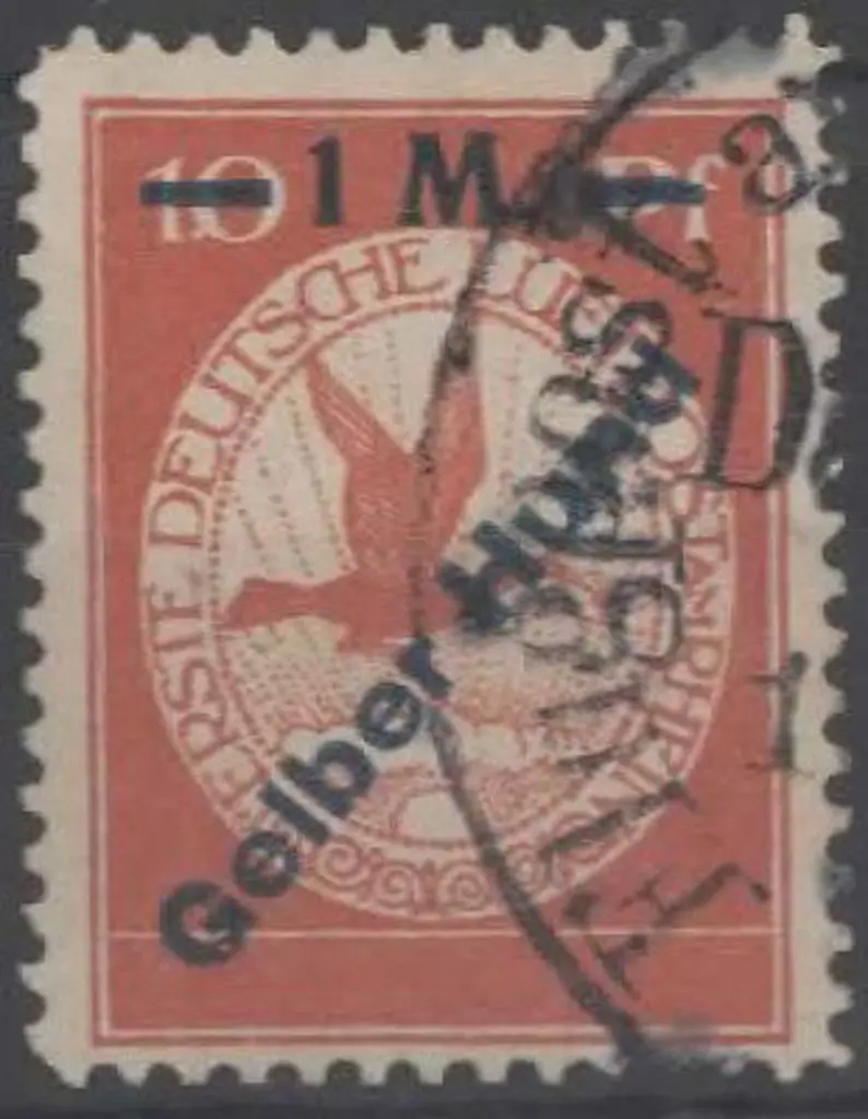 Germany 1912 1m "Gelber Hund" surcharge on 10pf ... Image 1++