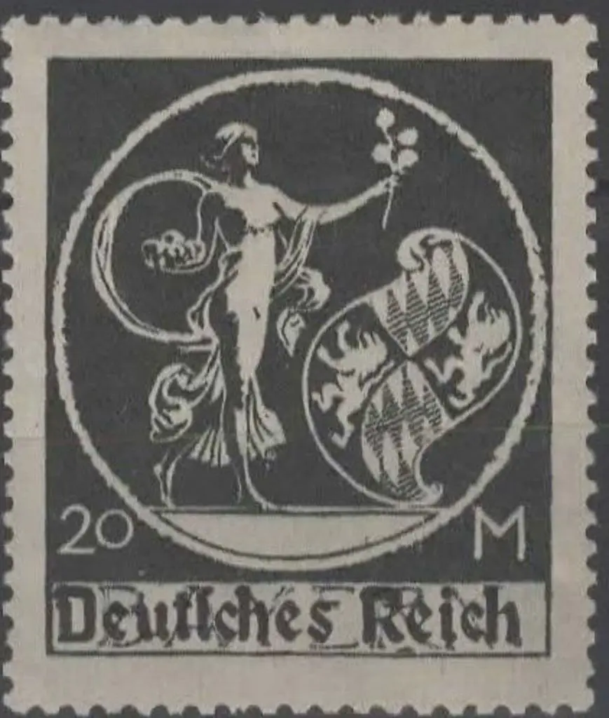 Germany 1920 "Deutsches Reich" ovpt on 20m Bavaria ... Image 1++