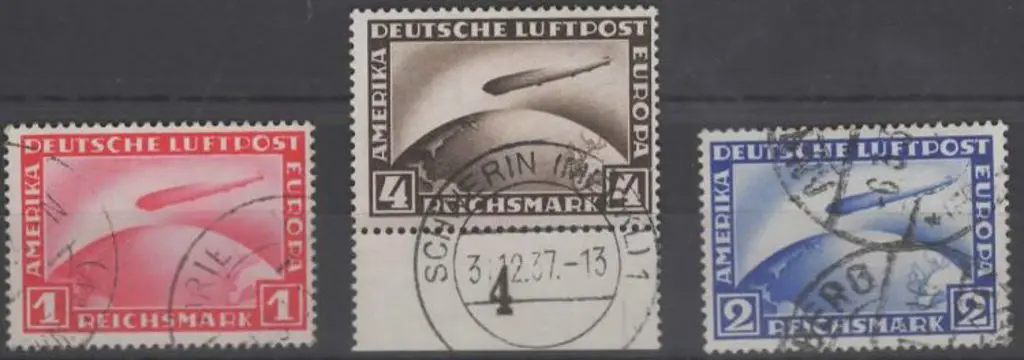 Germany 1928 Zeppelins set of 3 F/U. 4m bottom ... Image 1++