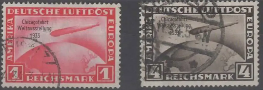 Germany 1933 1m & 4m Chicago World Flight used, ... Image 1++