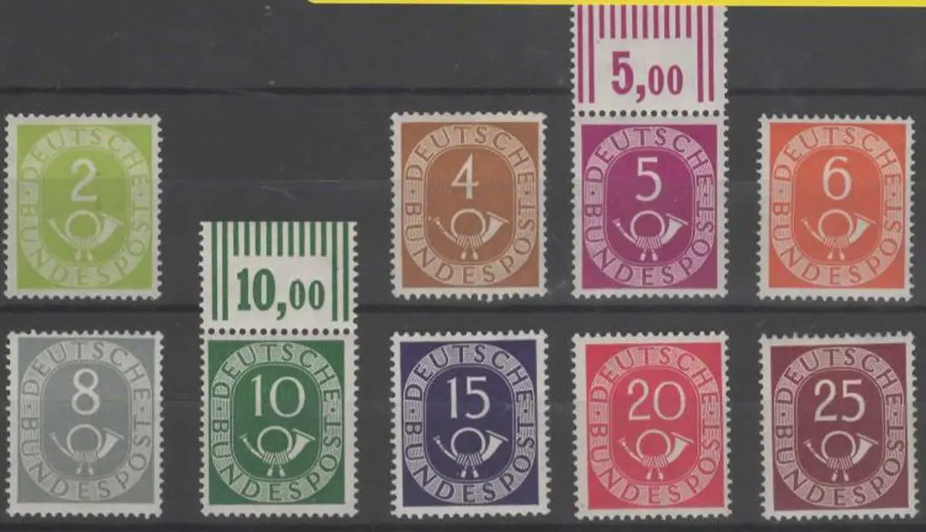 Germany West 1951/52 Posthorns complete set of 7 ... Image 1++