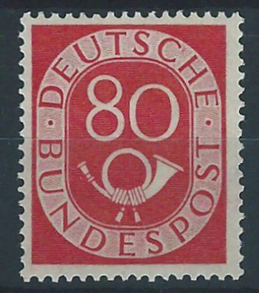 Germany West 1951/52 80pf rose red Posthorn. Fresh ... Image 1++