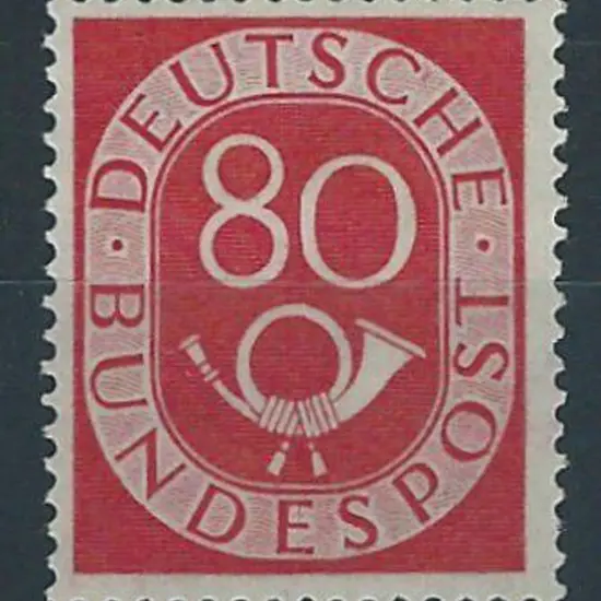 Germany West 1951/52 80pf rose red Posthorn. Fresh ...
