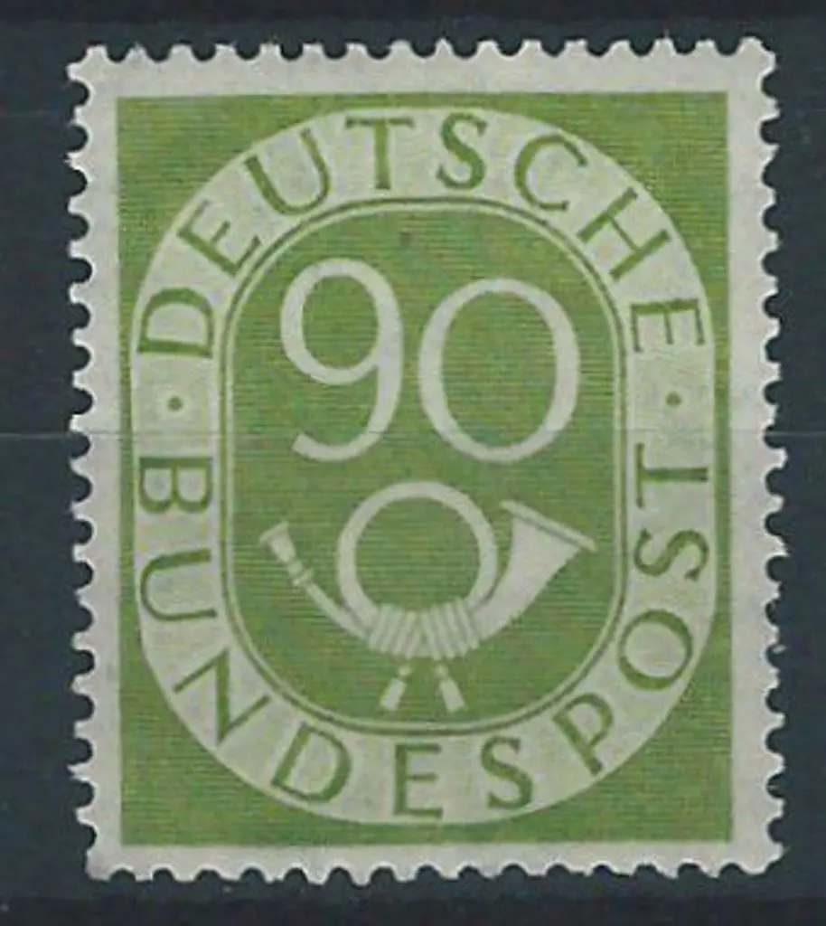 Germany West 1951/52 90pf yellow green Posthorn. ... Image 1++