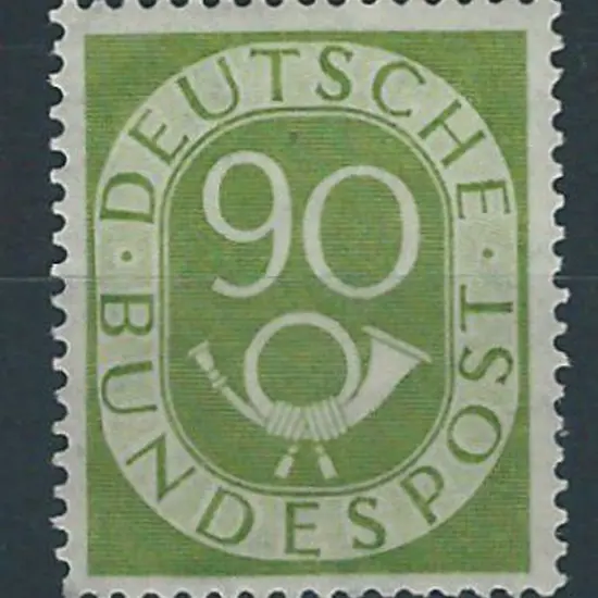 Germany West 1951/52 90pf yellow green Posthorn. ...